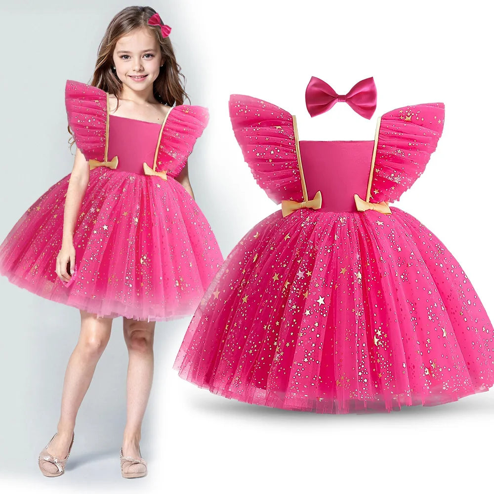 Lilo Stitch Princess Dress for Girls Sequined Star Ruffle Bow Tutu Gown Baby Formal Gala Prom Gown Kids Evening Party Costume