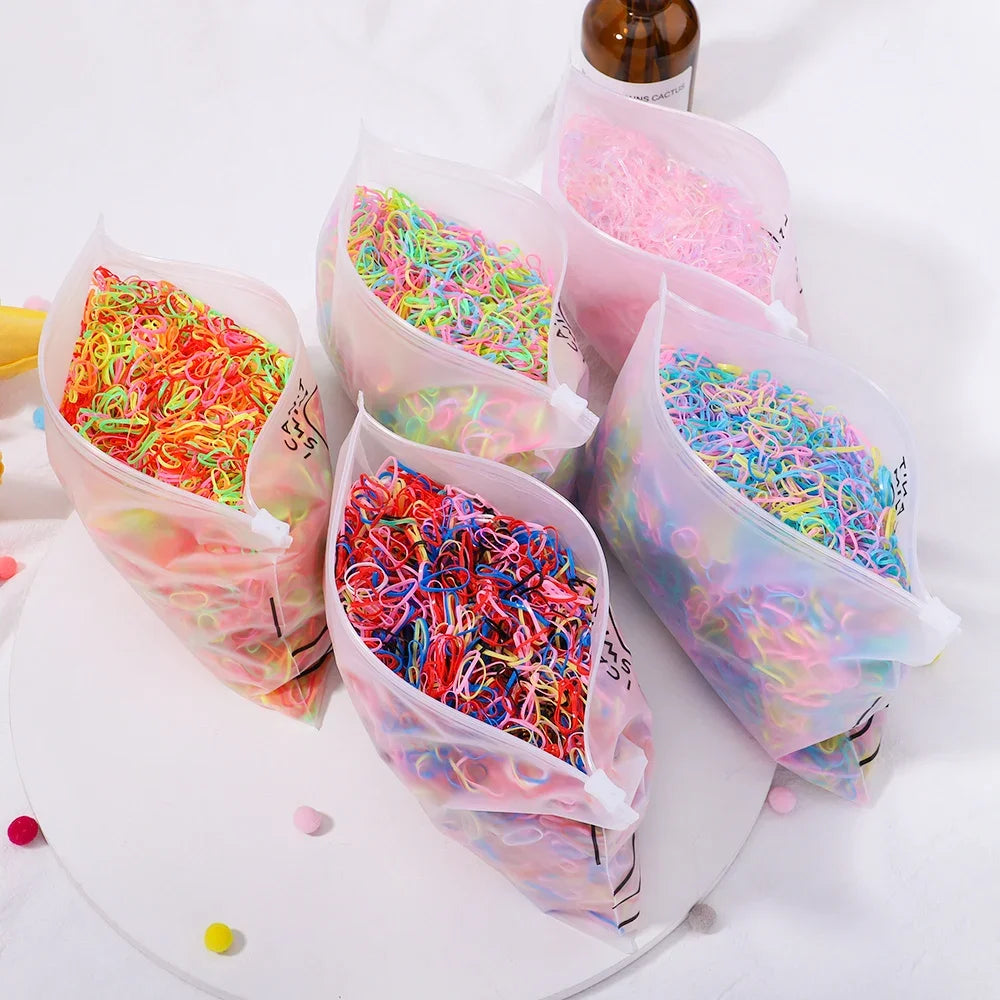 500pcs Girls Colourful Disposable Rubber Band Hair Ties Headband Children Ponytail Holder Bands Kids Hair Accessories Scrunchie