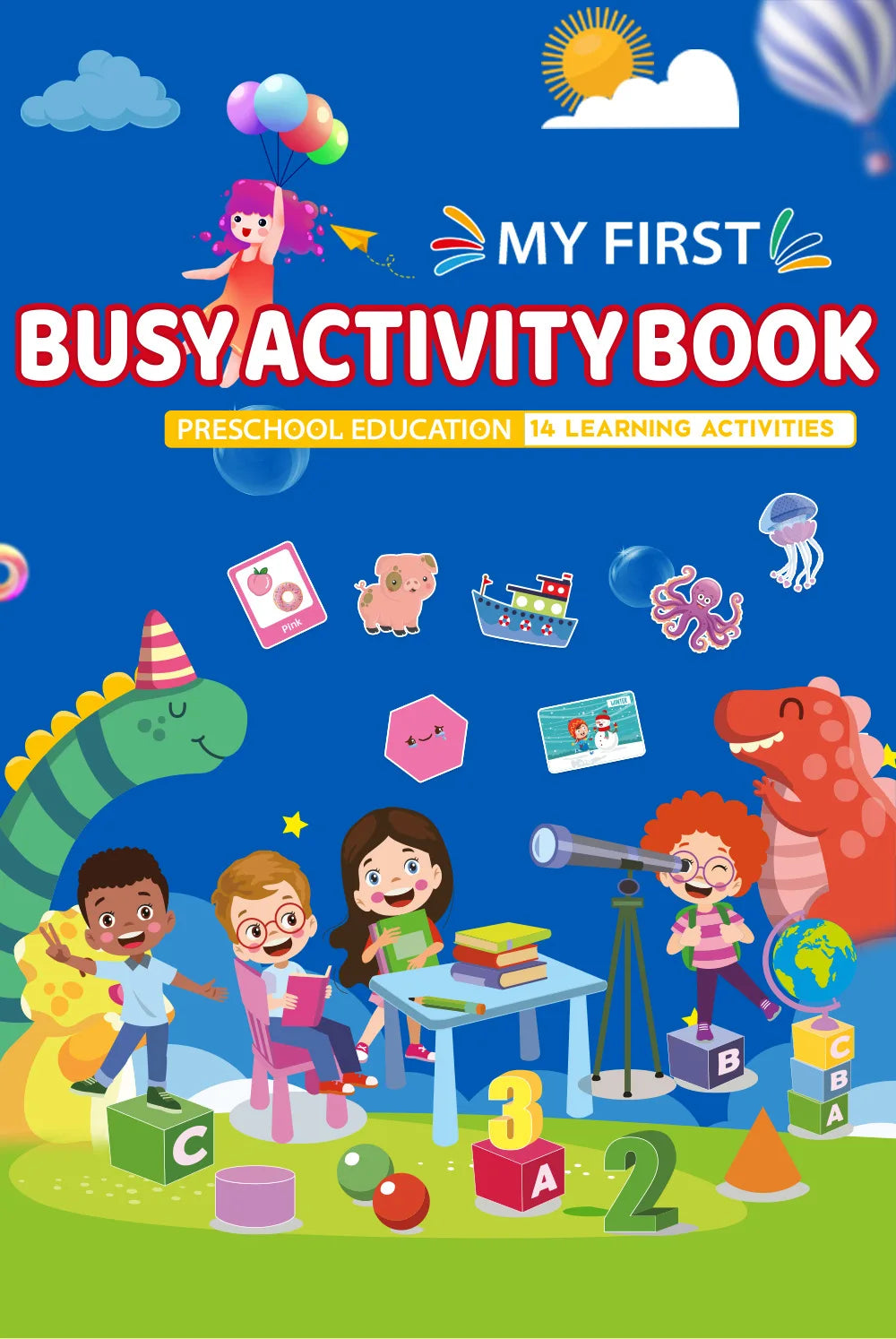 Kids Busy Book Activity Set - Montessori Learning, 14 Themes, Reusable Stickers & Drawing, Gift Box - Early Education Toy