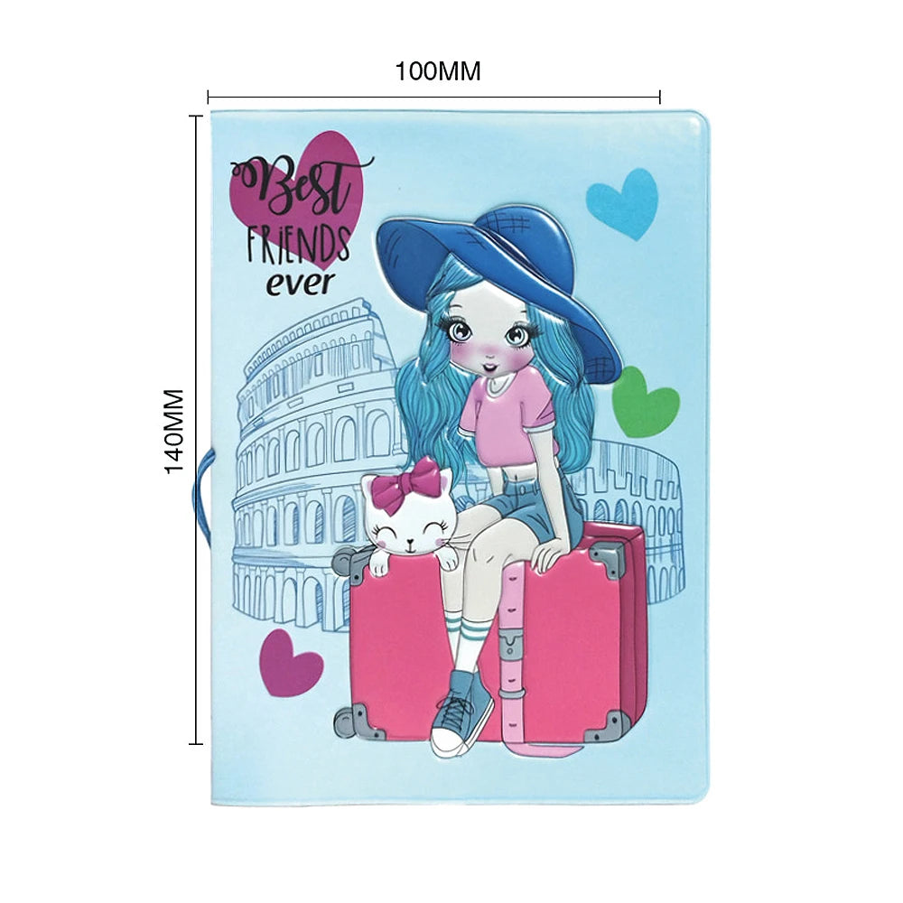 New Cute Travel Passport Cover Creative Relief Pattern Passport Holder Girl Anti-lost Telescopic Rope Protective Passport Case