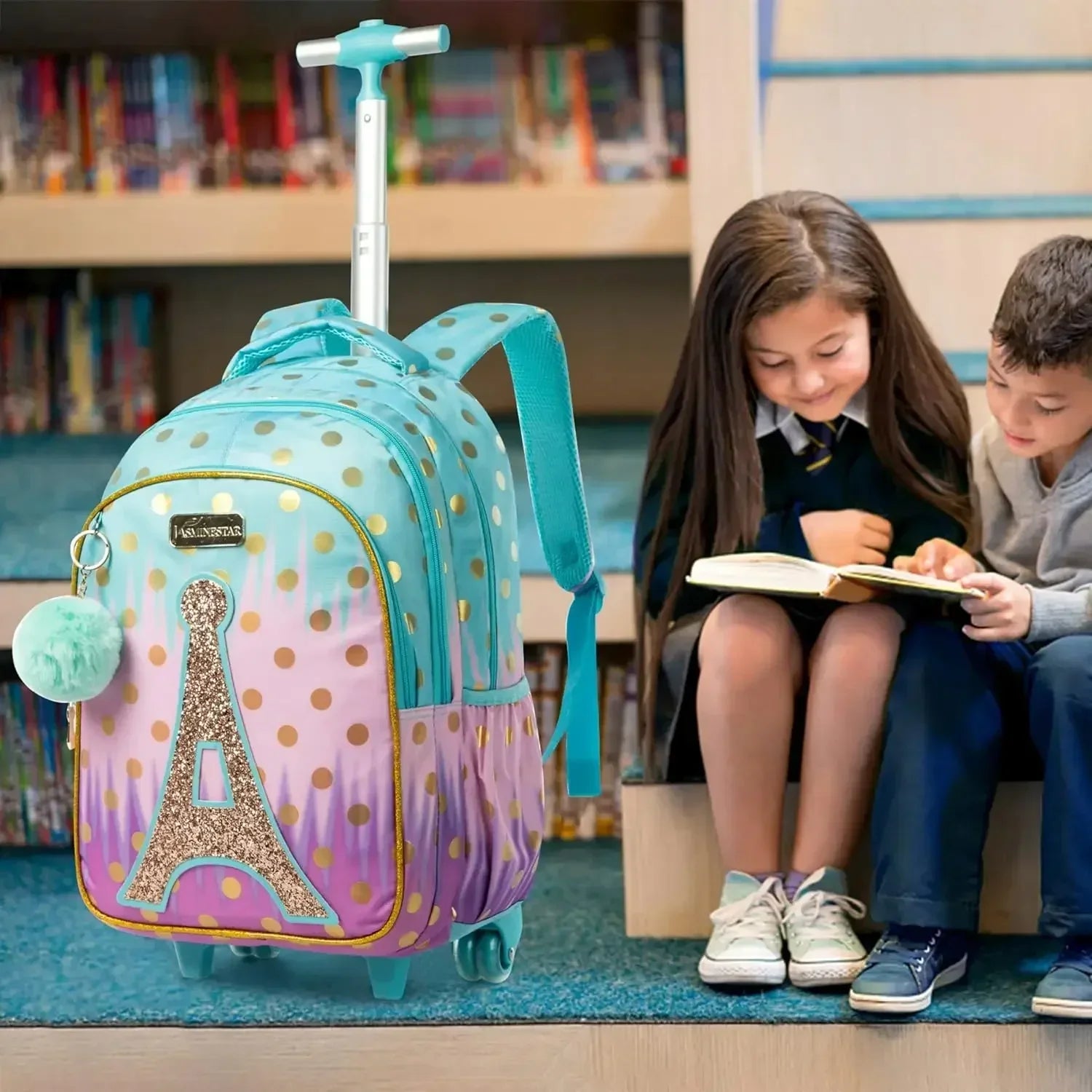 Children's School Backpack with Wheels Kids Wheeled School Bag Teenagers Bag Girls Canvas Backpack Travel Luggage Trolley Bags