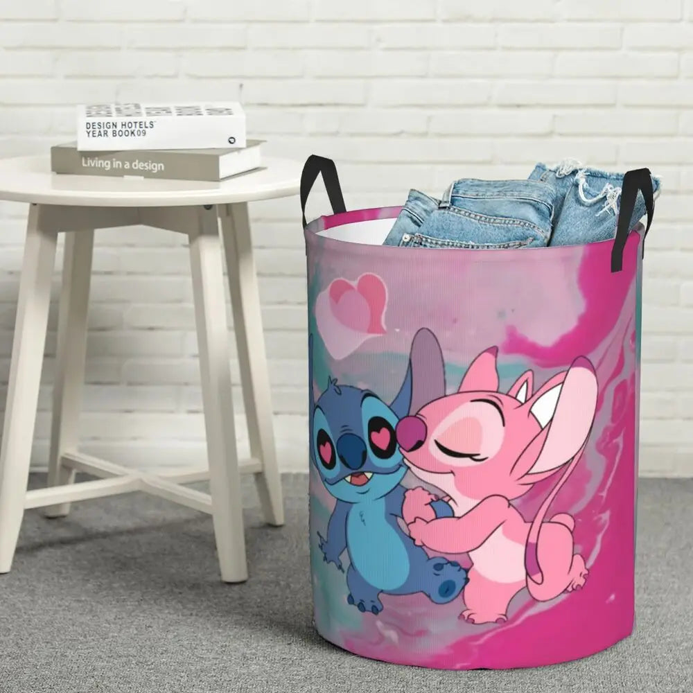 Custom I Love Stitch Laundry Basket Collapsible Toy Clothes Hamper Storage Bin for Kids Nursery