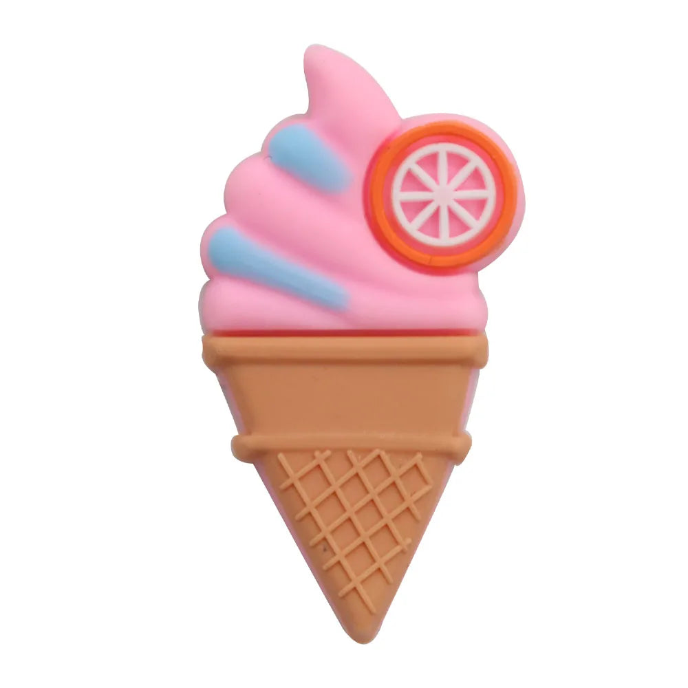 1Pcs PVC Hair Dryer Strawberry Cupcake Kids Shoe Charms Umbrella Crown Pink Series Buckle Clog Accessories Fit X-mas Gift