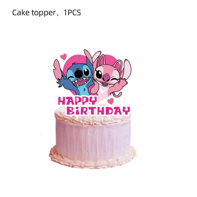 Lilo & Stitch Birthday Decorations Pink Girls Paper Cups Plates Napkins Cake Topper Tableware Set Balloons Decor Party Supplies