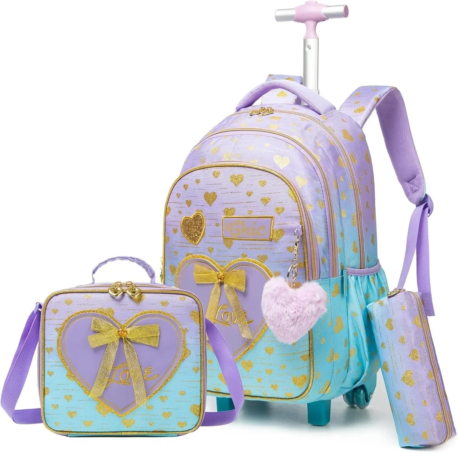 Children's School Backpack with Wheels Kids Wheeled School Bag Teenagers Bag Girls Canvas Backpack Travel Luggage Trolley Bags