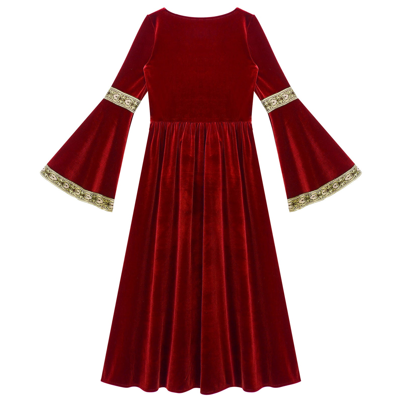 Kids Girls Medieval Renaissance Princess Costume Velvet Long Flare Sleeve Vintage Dress Gown Carnival Party Cosplay Dress Up