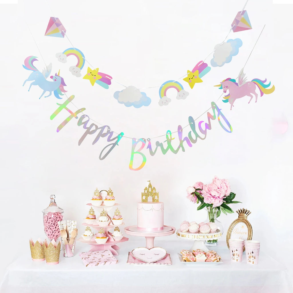 Rainbow Unicorn Disposable Tableware Background Unicorn Birthday Party Decorations Kids Baby Shower Girl Birthday Party Supplies