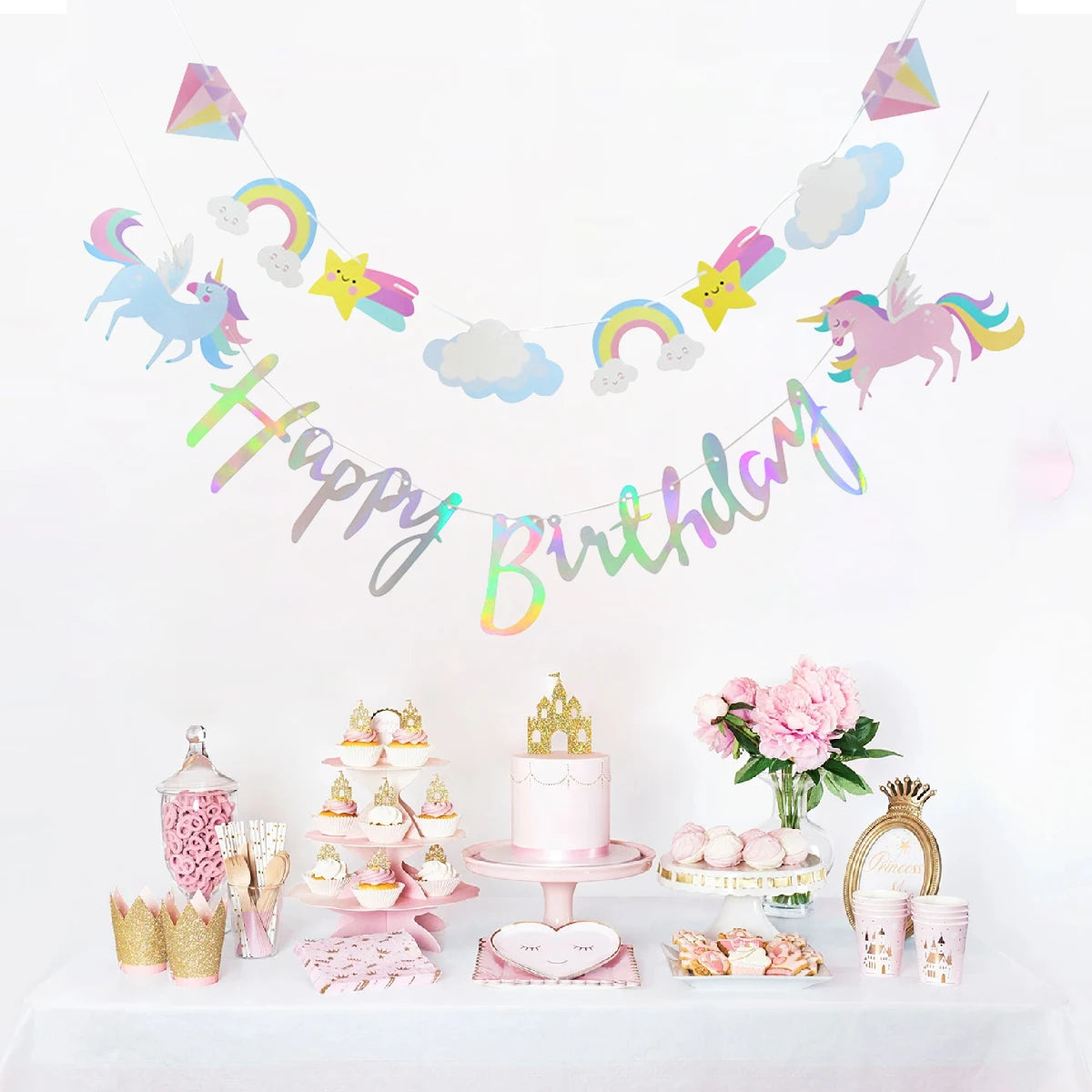Rainbow Unicorn Disposable Tableware Background Unicorn Birthday Party Decorations Kids Baby Shower Girl Birthday Party Supplies