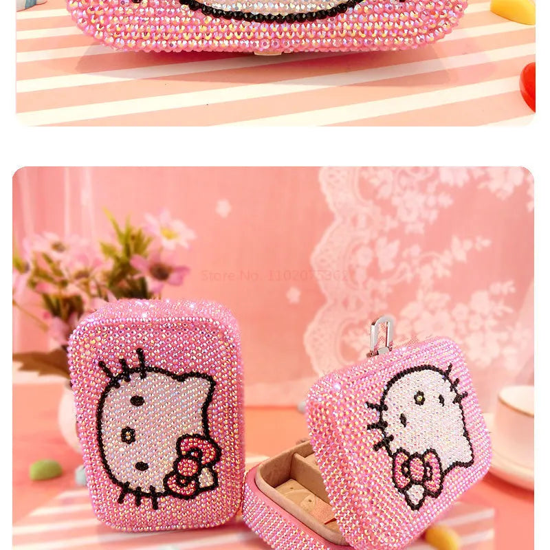 Hello Kitty Creativity Jewelry Box Cartoon Anime Storage Box Jewelry Bag Earrings Necklace Storage Box Diamond Lock Gifts