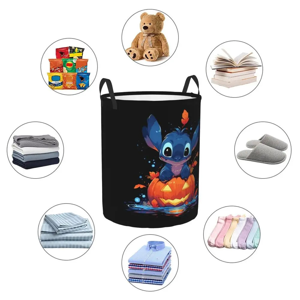 Customized SLilo And Stitch Cartoon Laundry Hamper Large Storage Basket Anime Kids Nursery Toy Organizer