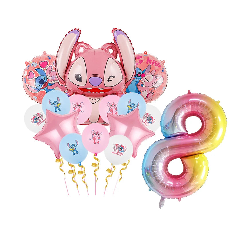 Lilo & Stitch Birthday Decorations Pink Girls Paper Cups Plates Napkins Cake Topper Tableware Set Balloons Decor Party Supplies