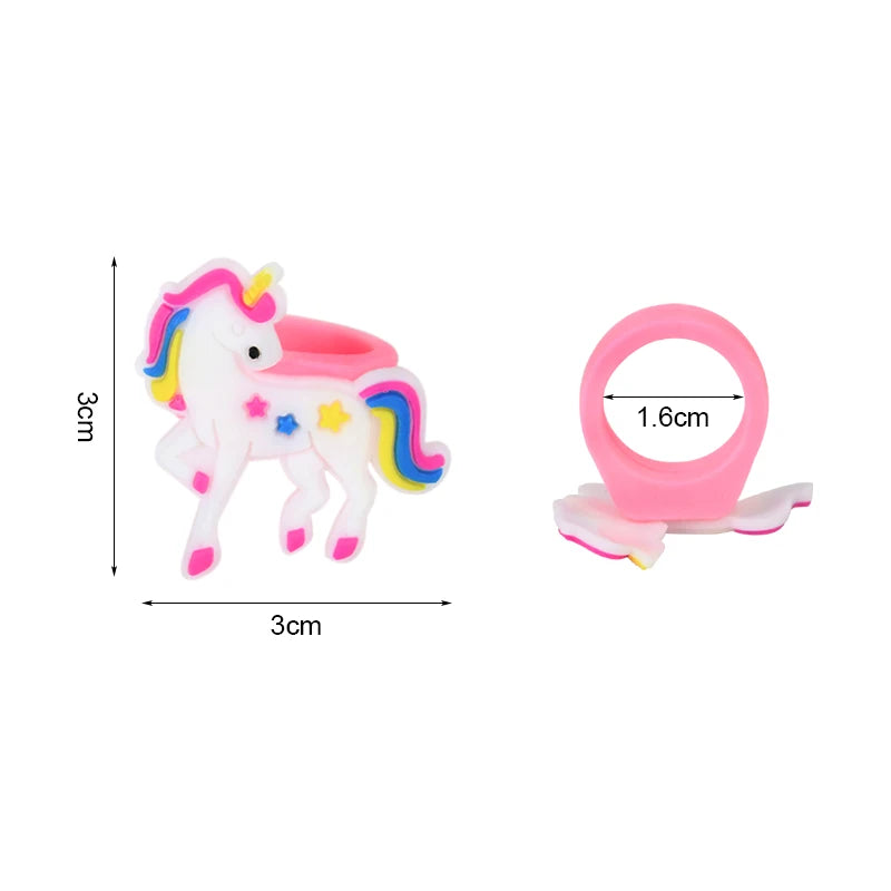 6/10pcs Cartoon Unicorn Butterfly Ring Girls Jewelry Silicone Ring Toys For Kids Unicorn Birthday Party Decor Gifts Filler Prize
