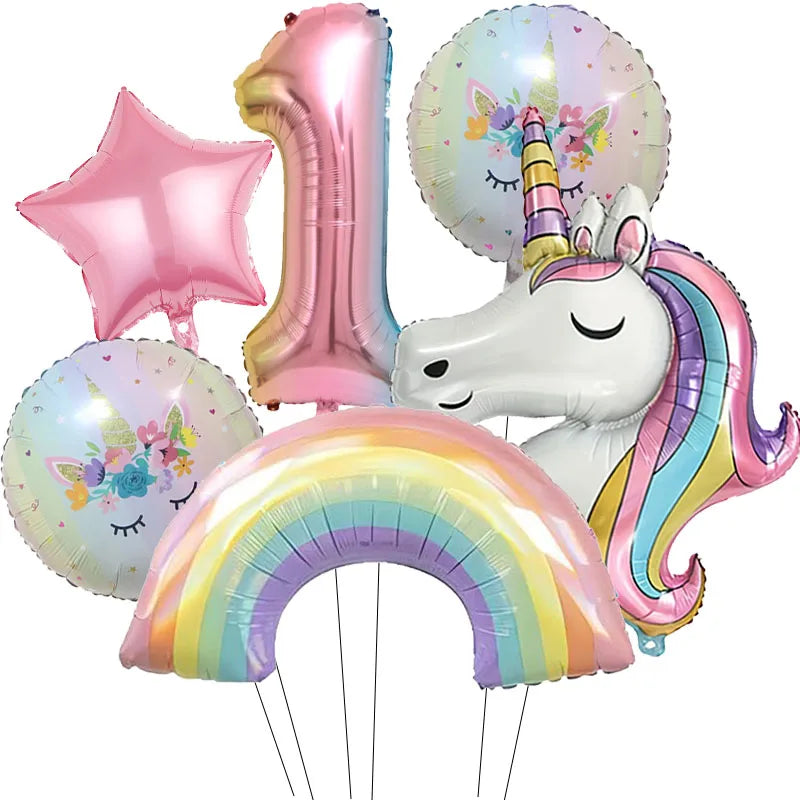 Rainbow Unicorn Aluminum Balloon 32inch Gradient Number Balloon Unicorn Party Supplies Unicorn Party Decoration Baby Shower