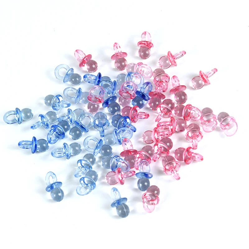 50pcs Mini Acrylic Blue Pink Pacifier Nipple Gender Reveal Table Scatter for Baby Shower Kids Birthday Party Decoration Supplies