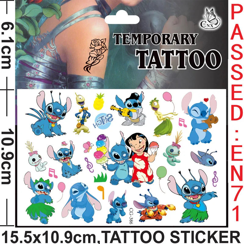 New Interstellar Baby Stitch Cartoon Tattoo Stickers Children Stitch Water Transfer Disposable Tattoo Stickers Toys Kawaii Gift