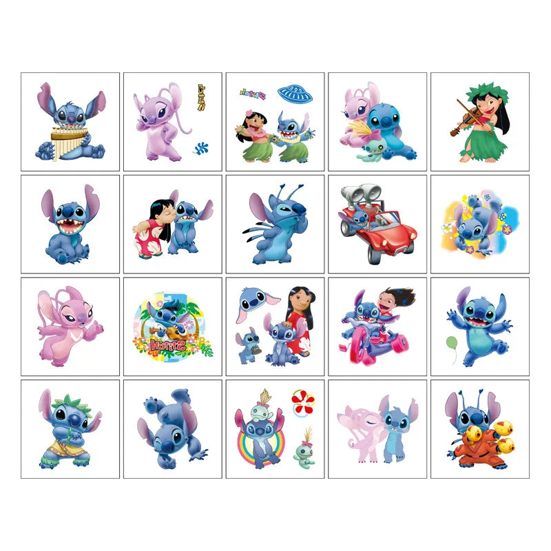 20Pcs Cartoon Lilo Stitch Tattoo Sticker Children's Reward Sticker Pack Cute Pikachu Laptop Skin Stickers