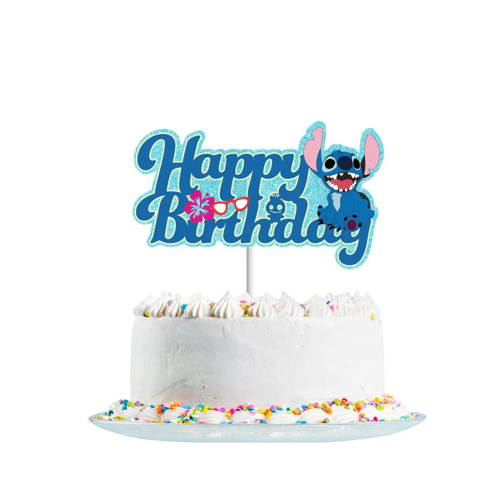 Lilo & Stitch Glitter Cake Topper Happy Birthday Decorations for Kids Boy Girl Baby Shower Cupcake Dessert Decor Supplies