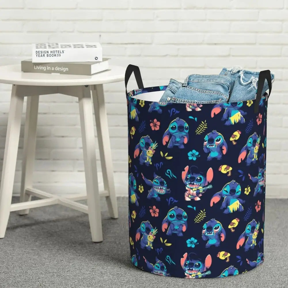 Customized SLilo And Stitch Cartoon Laundry Hamper Large Storage Basket Anime Kids Nursery Toy Organizer