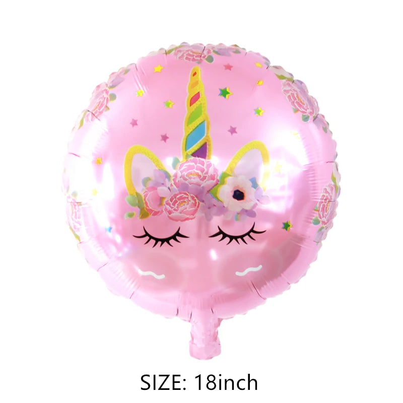 18 Inch Round Eyelash Flower Inflatable Unicorn Foil Balloon Happy Birthday Girls Party Holiday Wedding Decoration