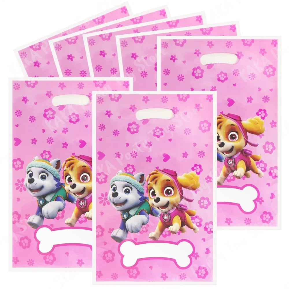 10/20/30Pcs Pink Paw Patrol Party Gift Bags Skye Theme Plastic Candy Loot Bag Kids Girl Birthday Decoration Supplies Baby Shower