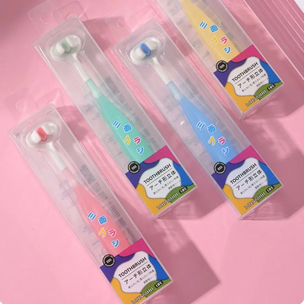 Candy Color Three Sided Toothbrush Teeth Clean 360 Degree 3D Tooth Brush Deep Cleaning Soft Bristle Oral Care Brush Boy Girl