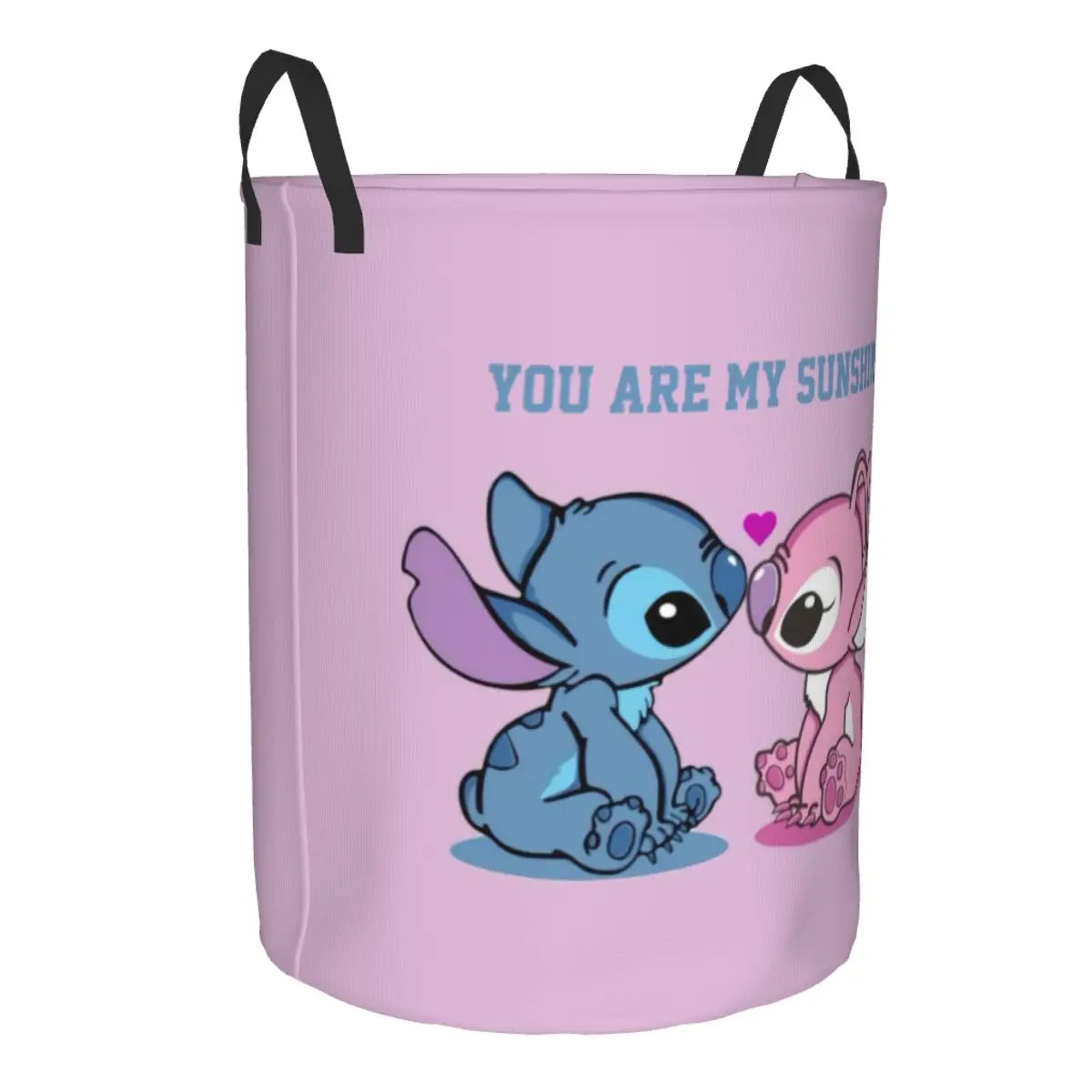 Custom Stitch Kiss Angel Love Heart Anime Laundry Hamper Large Clothes Storage Basket Toy Bin Organizer for Boy Girl