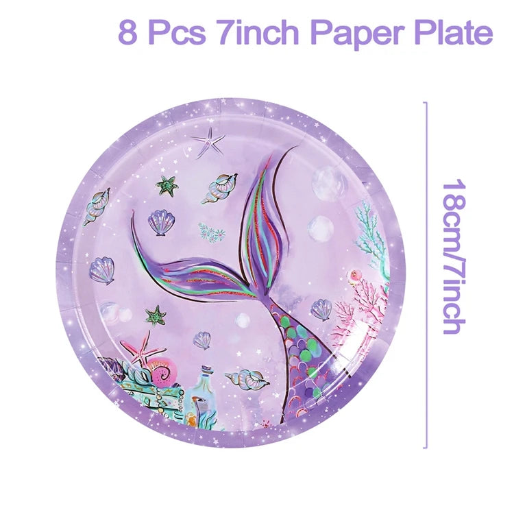 Mermaid Party Disposable Tableware Banner Mermaid Birthday Party Decorations Girl Under the Sea Party Decoration Baby Shower