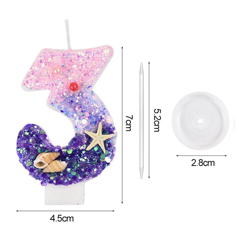 Mermaid Cake Candle Pink Purple 0-9Numbers Cake Topper Girl Little Mermaid Birthday Party Cake Decoration Supplies Under the sea