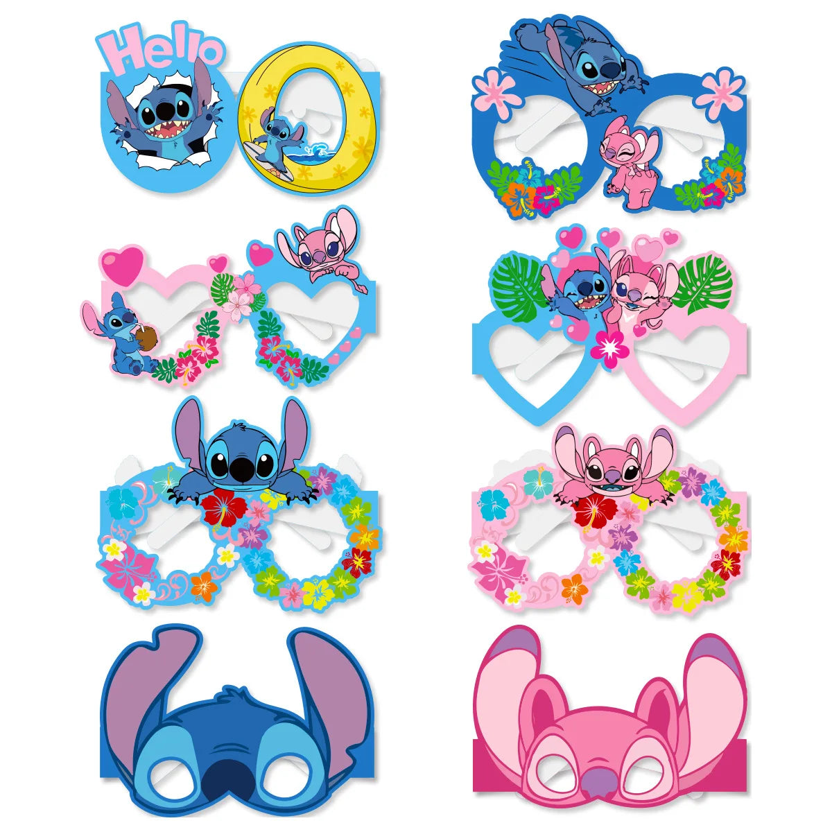 8pcs Anime Stitch Theme Party Paper Glasses Stitch Photo props Kids Boys Happy Birthday Party Decor Cartoon Mask Gift Toy