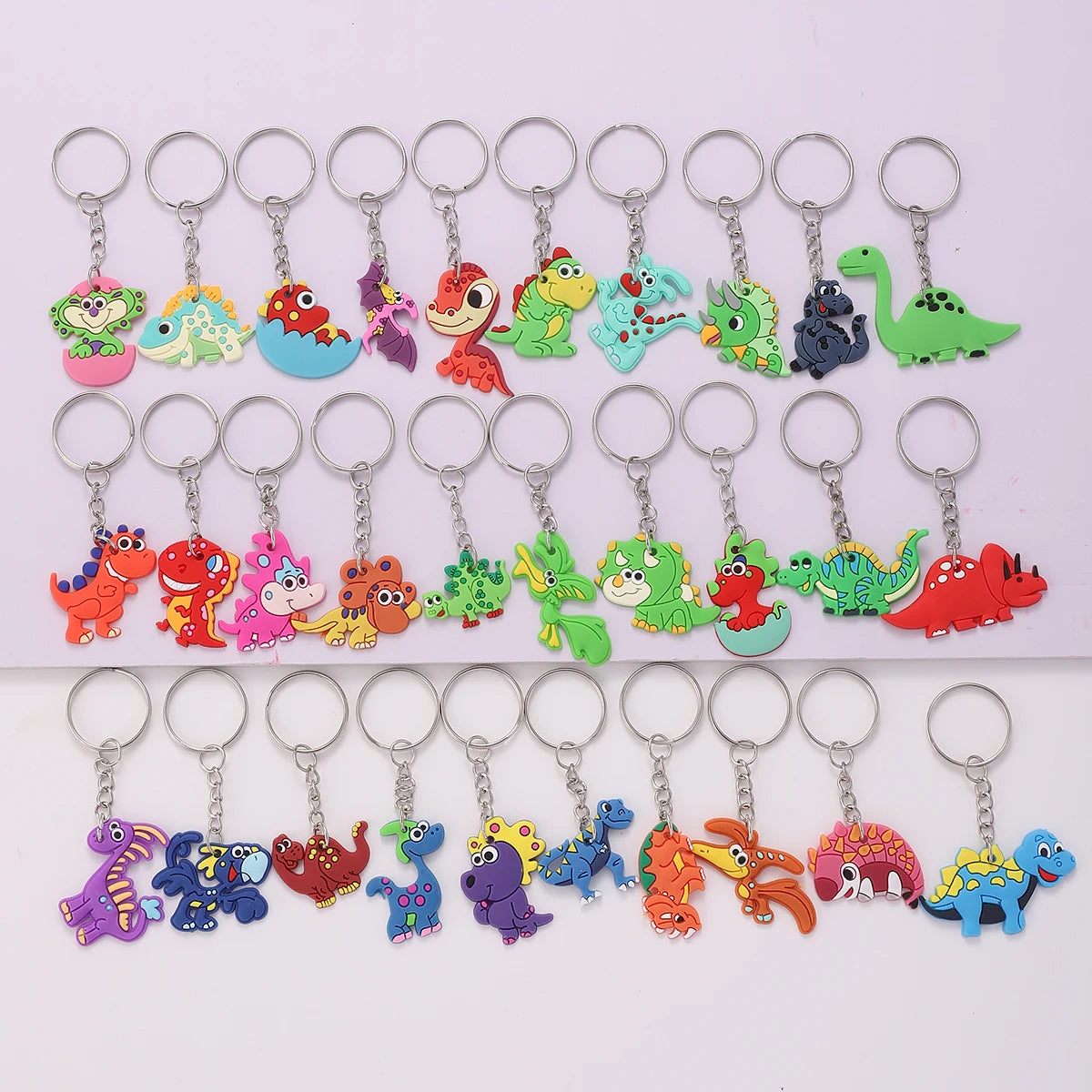 30pcs Cartoon Dinosaur Unicorn Keychain Cute Animal PVC Key Chain Ring Bag Backpack Charm Birthday Party Decor Boys Girls Gift