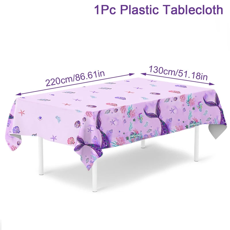 Little Mermaid Party Decoration Mermaid Disposable Tableware Happy 1st Birthday Party Decorations Kids Baby Shower Girl Supplies