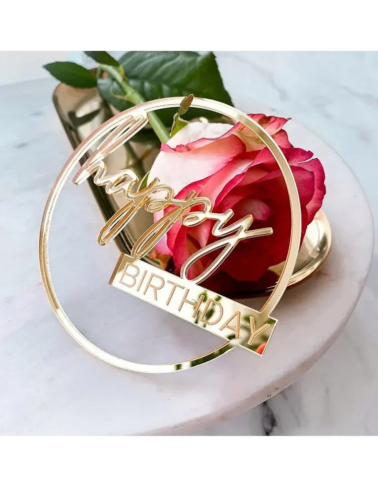 Ins Gold Happy Birthday Cake Toppers Birthday Girl Acrylic Kids Birthday Party Cake Topper Baby Shower Gift Dessert Decoration