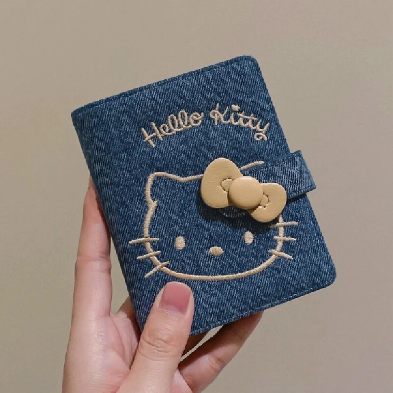 Cute Hello Kitty Denim Mini Portable Bag Cartoon Anime Embroidery Coin Card Passport Holder