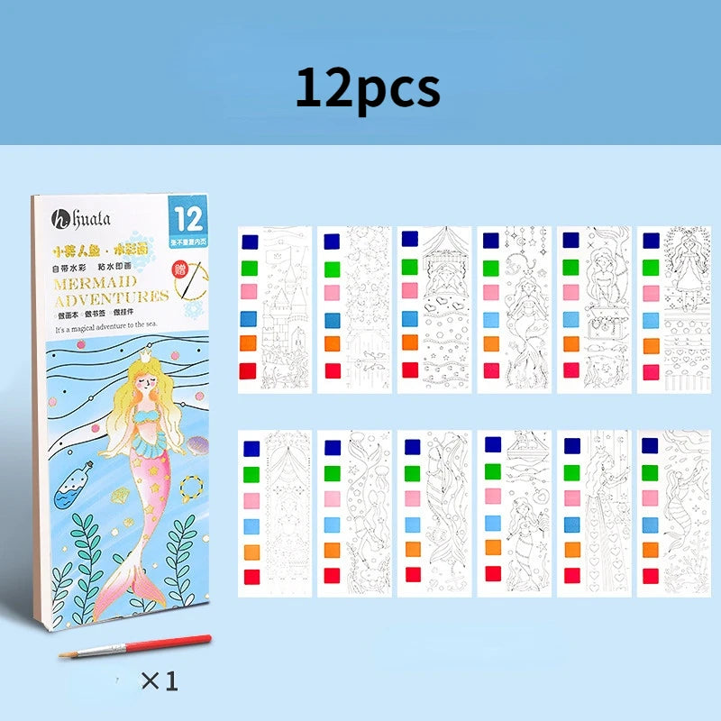 Painting Water Children Coloring Book Watercolor Book DIY Handmade Portable Note Book Watercolor Paintbrush Learning Kids Toys