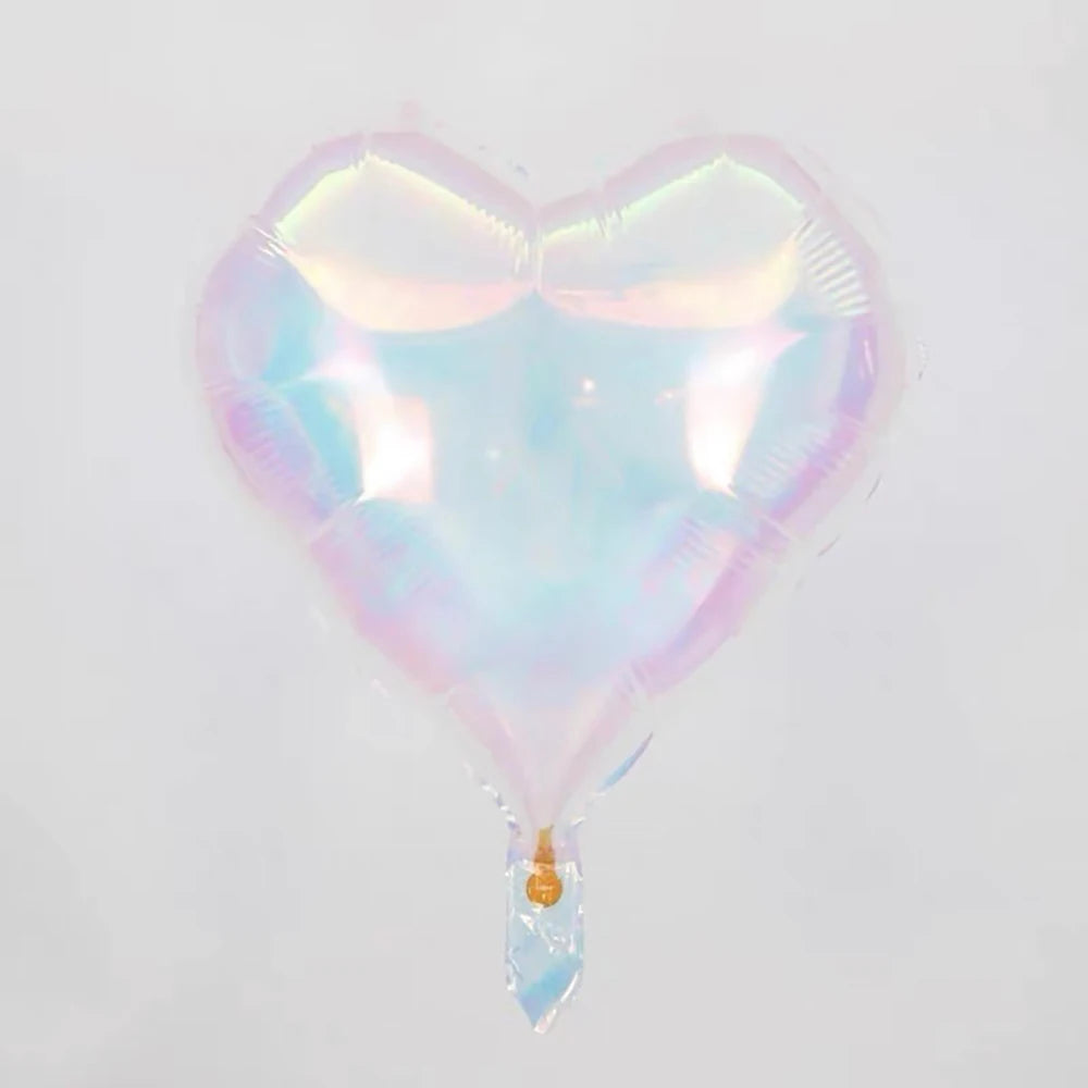 19Inch Foil Star Heart Round Balloons Transparent Iridescent Balloons for Mermaid Theme Birthday Disco Party Wedding Decorations