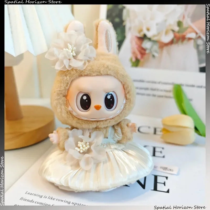 Mini Plush Doll's Clothes Bud Skirt with Pearl Hair Accessory Labubu I II Idol Dolls Korea Kpop Doll DIY Clothing Gifts