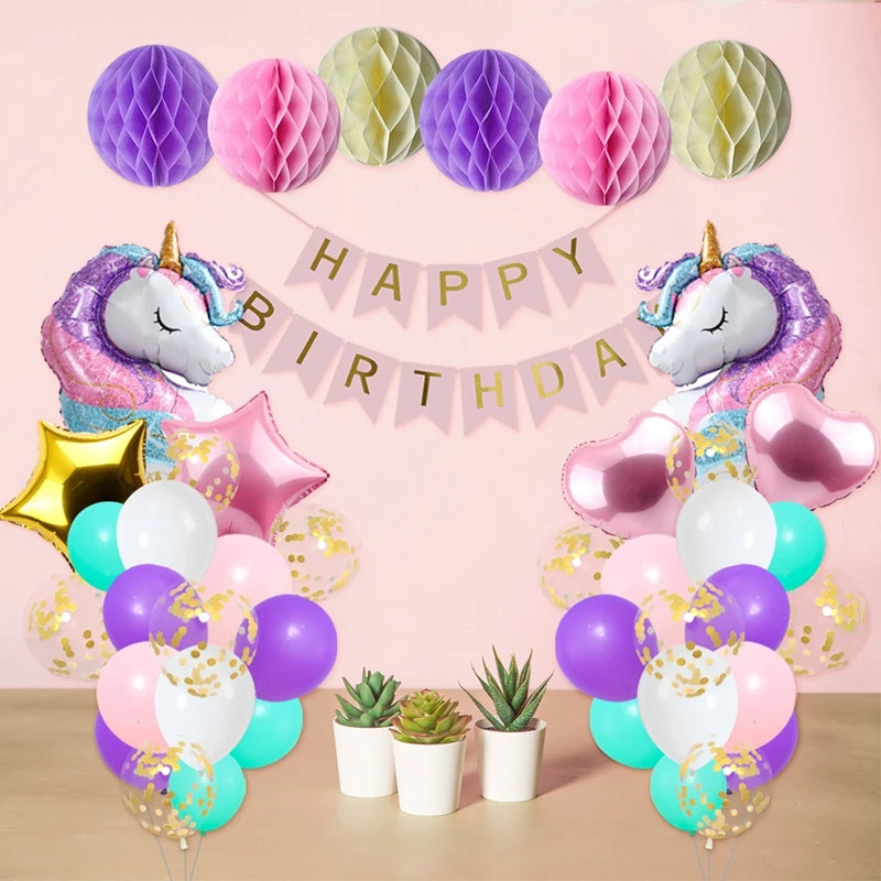 Unicorn Star Color Balloon Garland Arch Kit Rainbow Wedding Birthday Party Decor Kids Baby Shower Birthday Latex Balloons