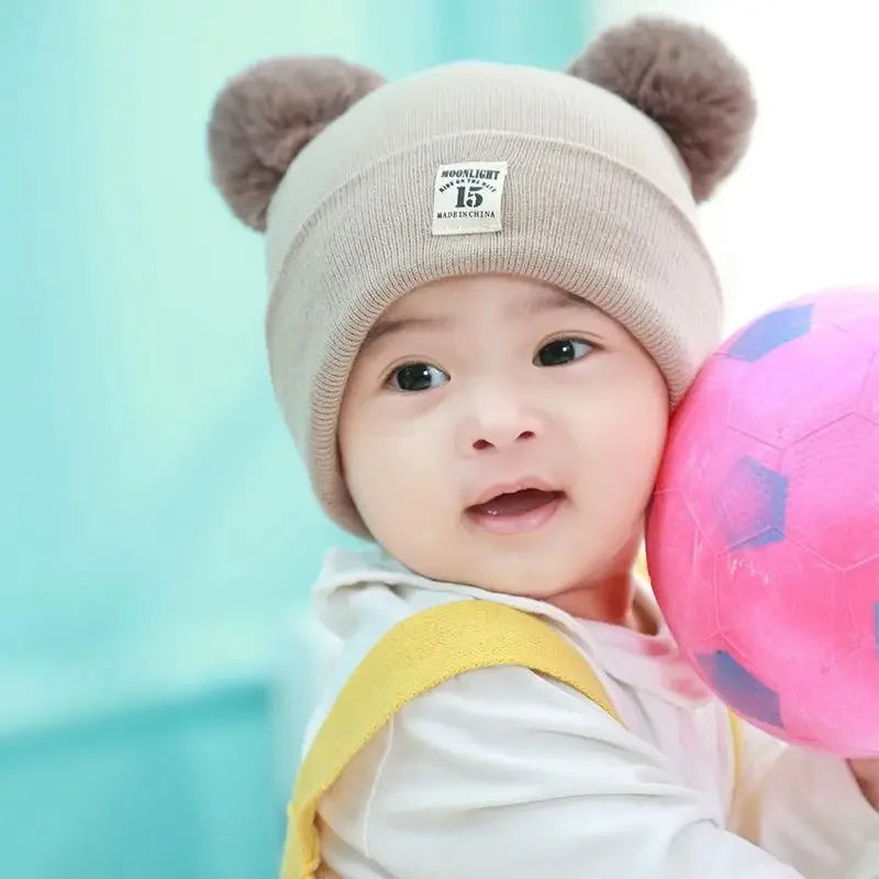 Winter Children Warm Baby Knitted Hats with Pom Pom Kids Knit Beanie Hats Solid Color Children's Hat for Boys Girls Accessories