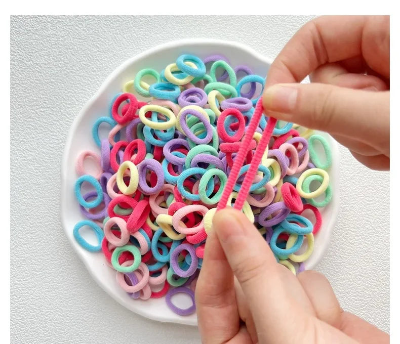 50/100/200PCS Colorful Basic Nylon Ealstic Hair Ties for Girls Ponytail Hold Scrunchie Rubber Band Kids Basic Hair Accessories