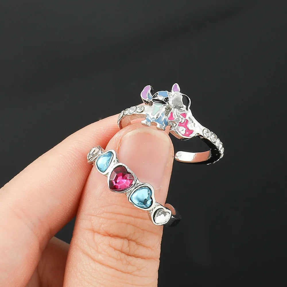 Two piece set Stitch Ring Anime Lilo & Stitch Adjustable Ring Kawaii Girls Toy Women Jewelry Accessories Girl Birthday Christmas