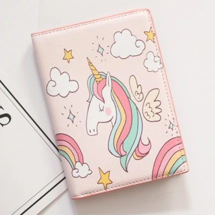 Cute Unicorn Girls Travel Abroad Passport Protection Set Waterproof  Passport Holder Card Wallet