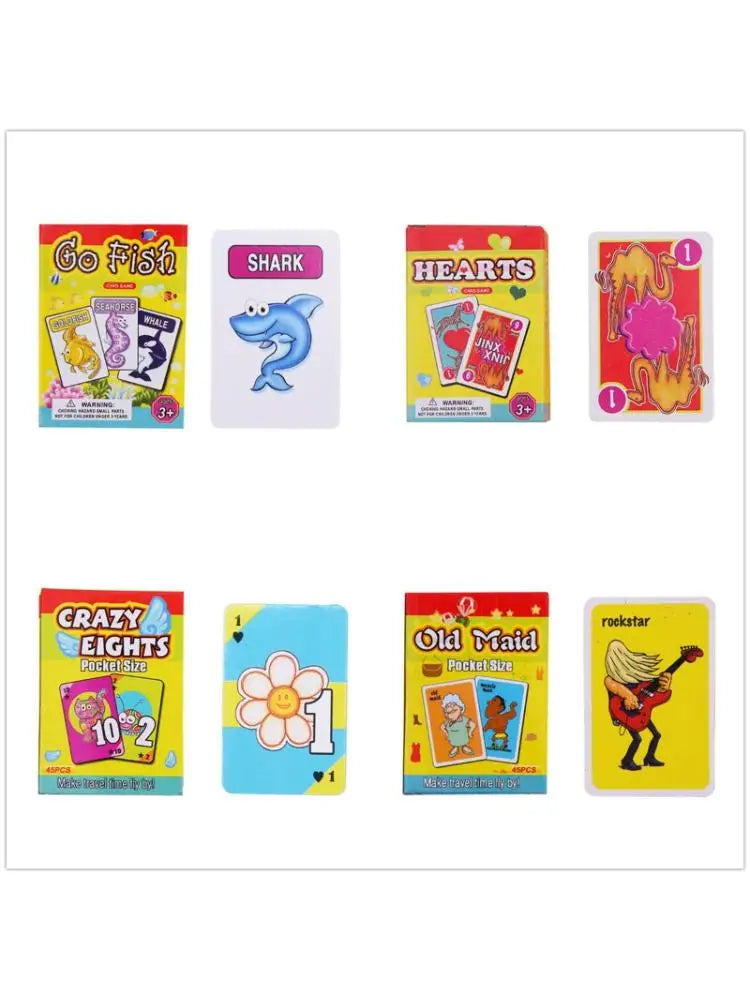 Kids Card Games Set - Old Maid, Go Fish, Hearts,Crazy Eights Family Party Favor