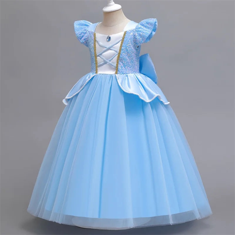 Cinderella Cosplay Costume Kids Clothes for Girls Sequins Princess Dress with Crown Gloves Birthday Party Ball Gown 3-10 Years