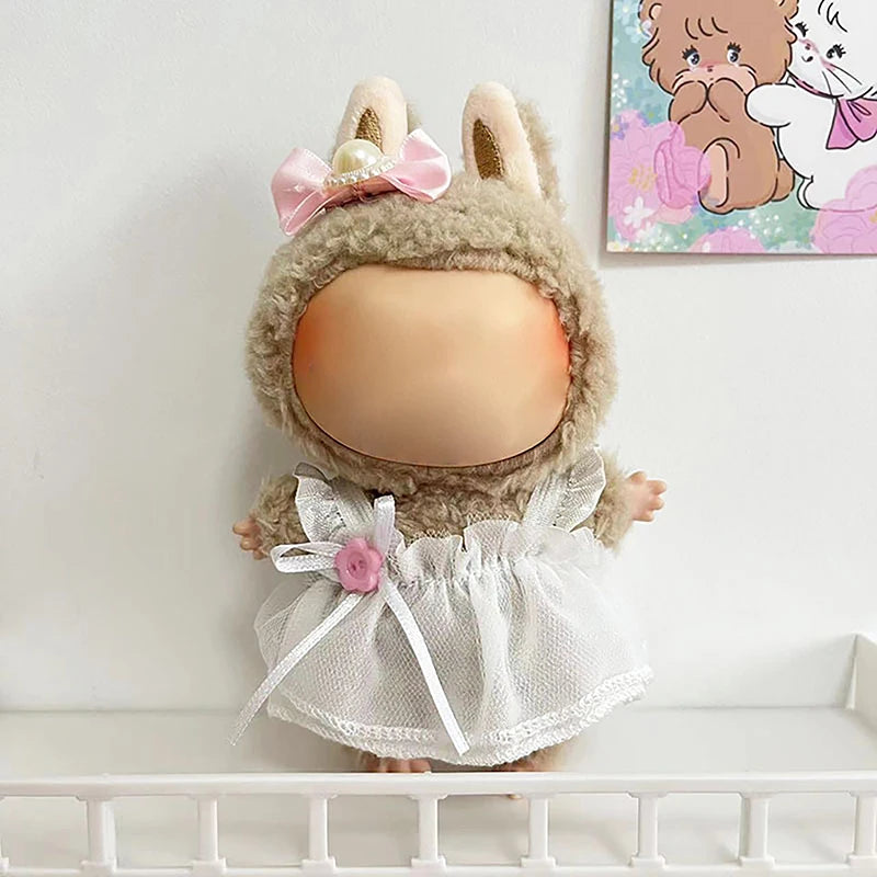 Cute Mini Plush Doll'S Clothes Outfit Only Clothing Accessories For 17cm Labubu Dolls Sweater Hoodie Clothing DIY Kids Gifts