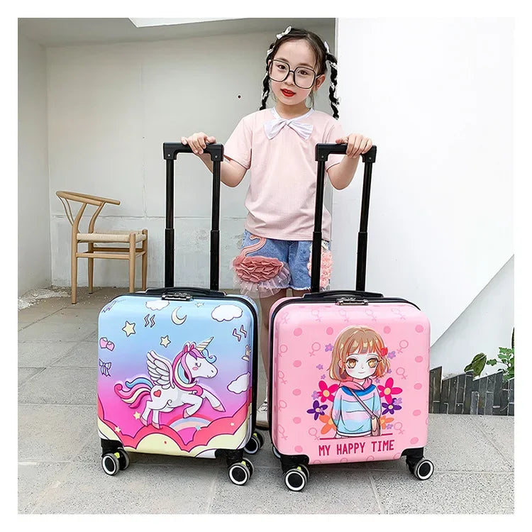 New cartoon kids travel suitcase on wheels,carry on cabin trolley luggage bag,girls rolling luggage case,children gift,suitcase