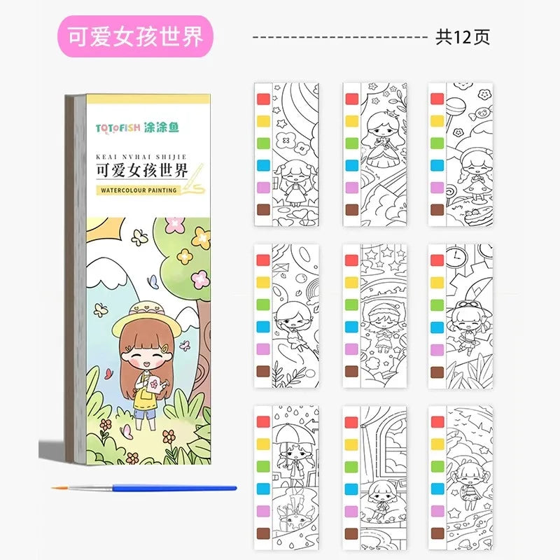 Children Coloring Books Arts Beginners Water Colour Paiting Note With Pigment Kindergarten Handicraft DIY Drawing Book Kid Gift