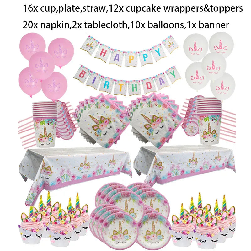 Unicorn Birthday Decorations for Girl Plate Napkin Cup cake topper Unicorn Party Supplies Kids Birthday Party Decor Baby Shower