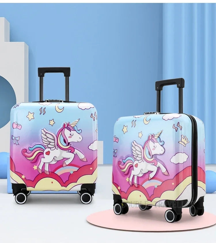 New cartoon kids travel suitcase on wheels,carry on cabin trolley luggage bag,girls rolling luggage case,children gift,suitcase