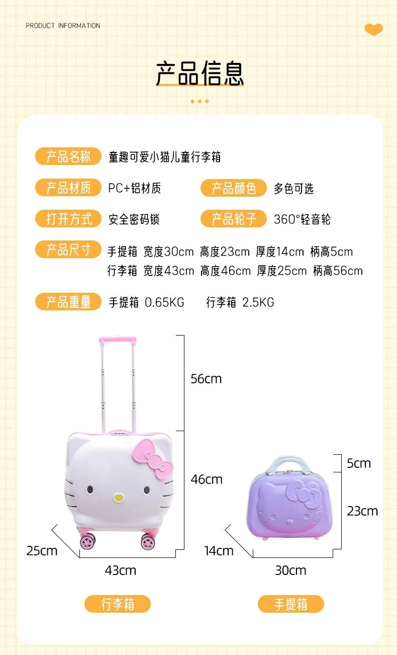 New Hello Kitty 14/20 Inch Cartoon Travel With Lock Trolley Box Cute Suitcase Makeup Case Large-capacity Storage Box Girls Gifts