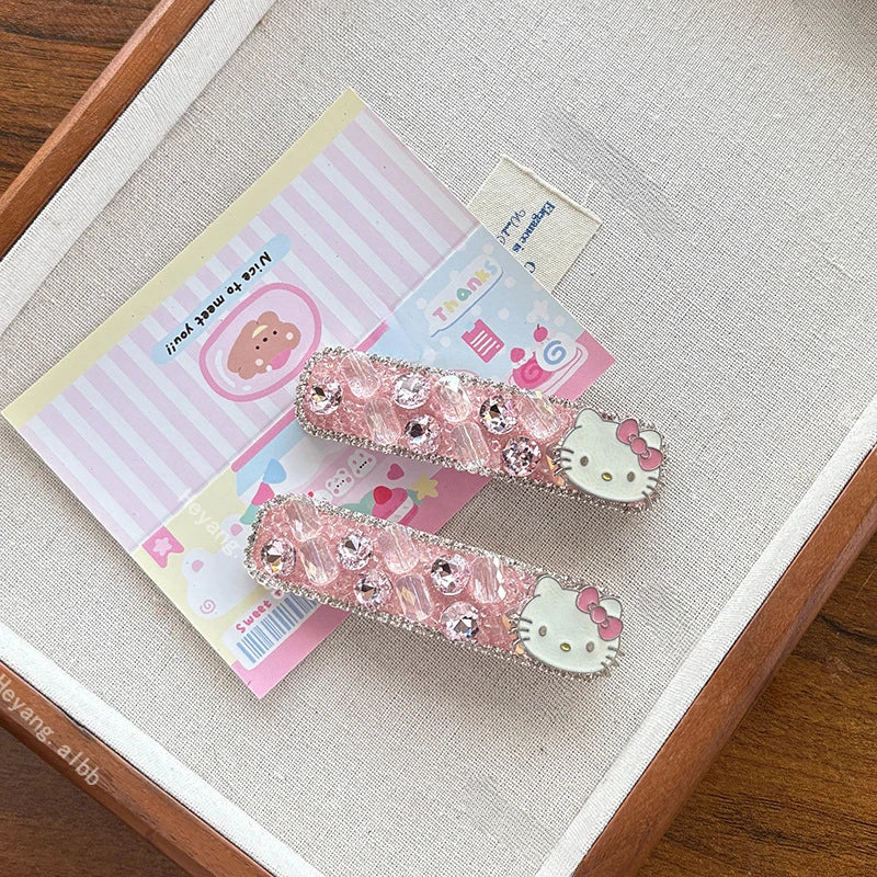 Sanrio Hello Kitty Girls Hairpin Fashion Cartoon KT Cat Women Pearl Rhinestone Bow Hair Clip Charm Girls Hair Accessories Gifts